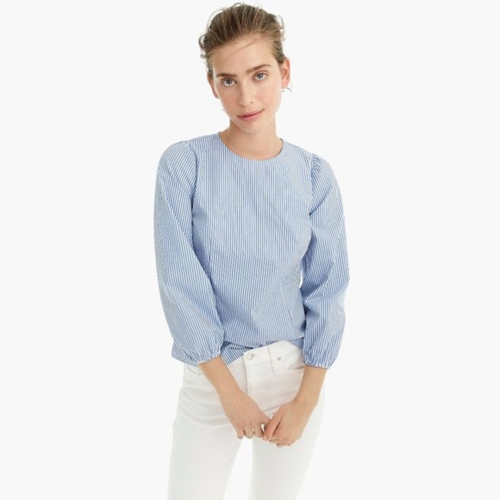J. Crew Puff Sleeve Poplin Striped Blouse size 4